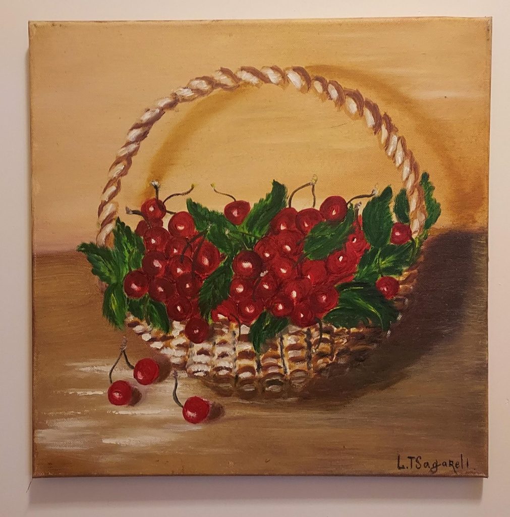 Oil Painting of a Baket of Cherries